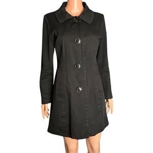 H&M Black Twill Coat Womens Size 8 Lightweight Lined Minimalist Spring Buttons